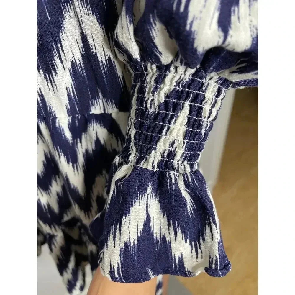 Pomander Place Tuckernuck Navy Ikat Kenzo Dress size S Chevron - Picture 9 of 12